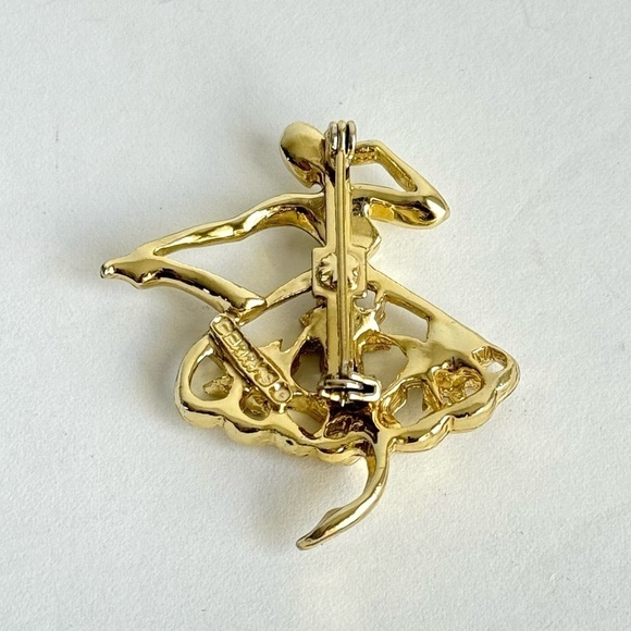 Vintage Ballet Dancer Brooch Ballerina Green Rhinestone Gold Tone Pin Gerrys - Picture 5 of 7